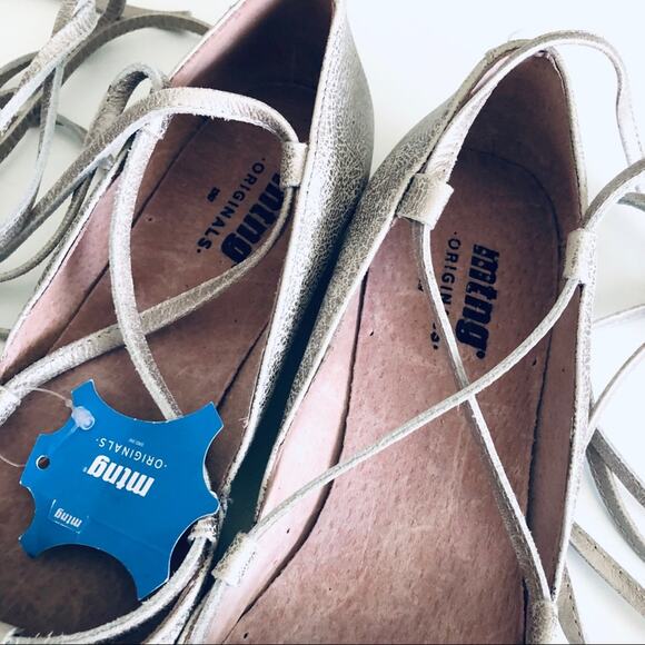 MTNG Monica Women's 39 US 8 Vimet Platino Ankle Wrap Flat Silver Flat - Picture 5 of 11